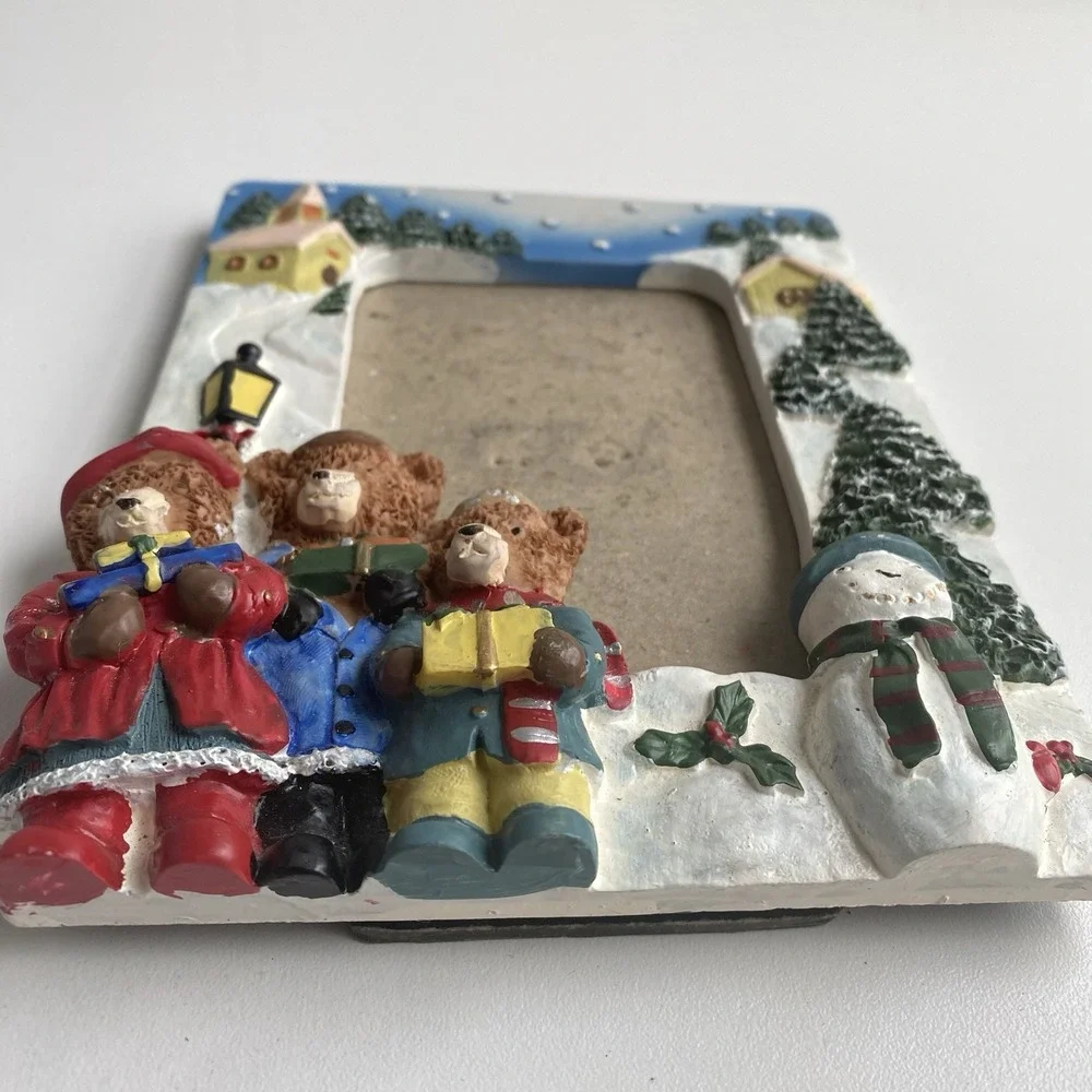 Vintage Christmas 3D‎ Resin Picture Frame Bears Snowman 4x6 Photo No Glass